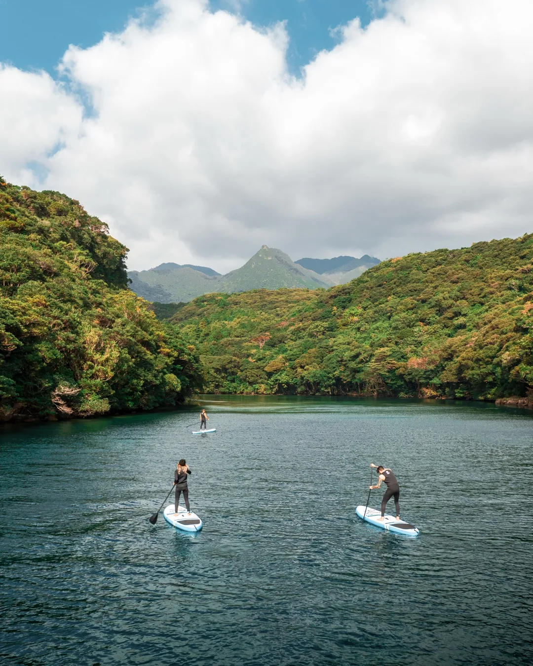 Paddleboarders in a Yakushima cove